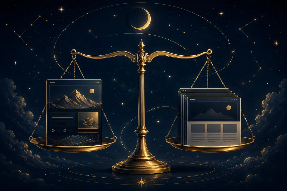 Web na míru a šablona na miskách vah jako srovnání dvou cest k webu
