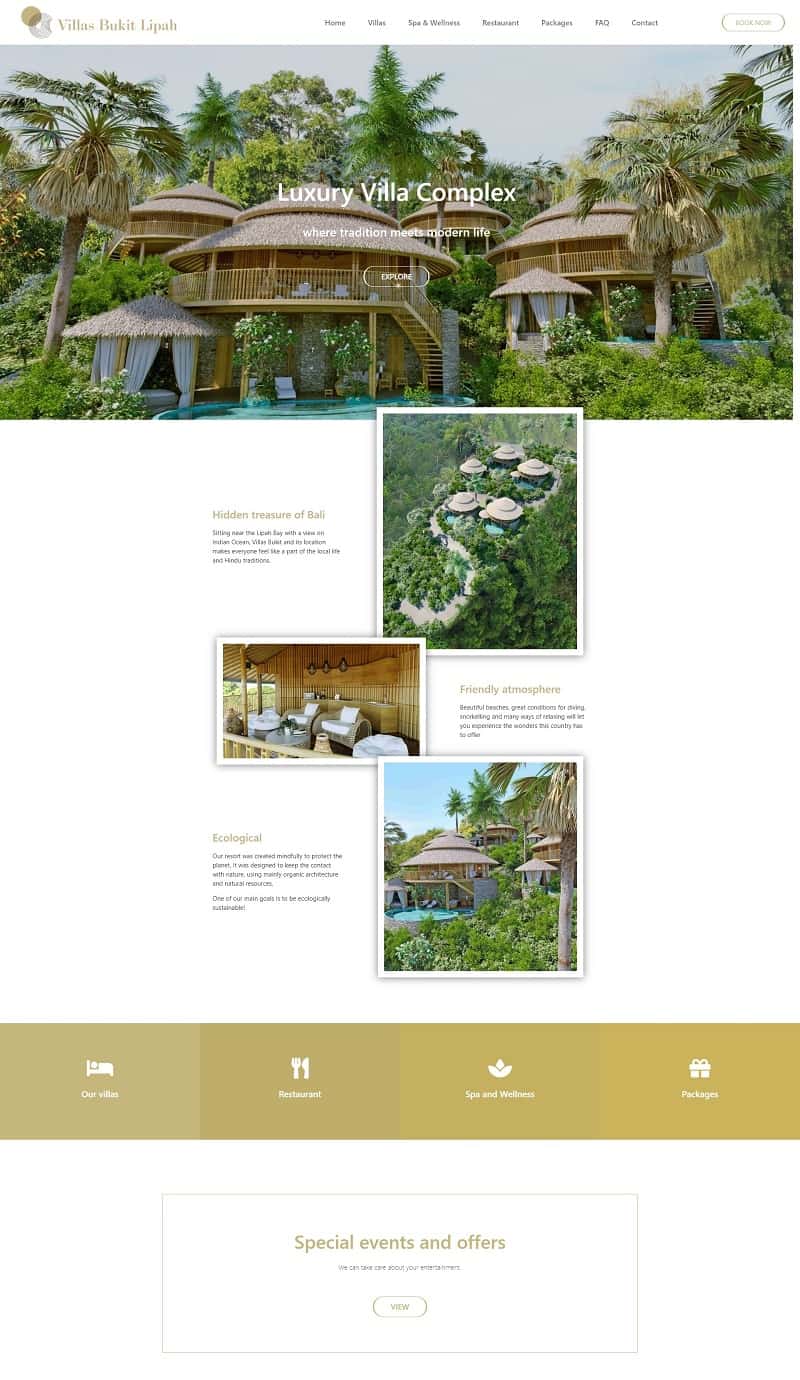 Luxusní web na míru s rezervačním systémem pro Villas Bukit na Bali