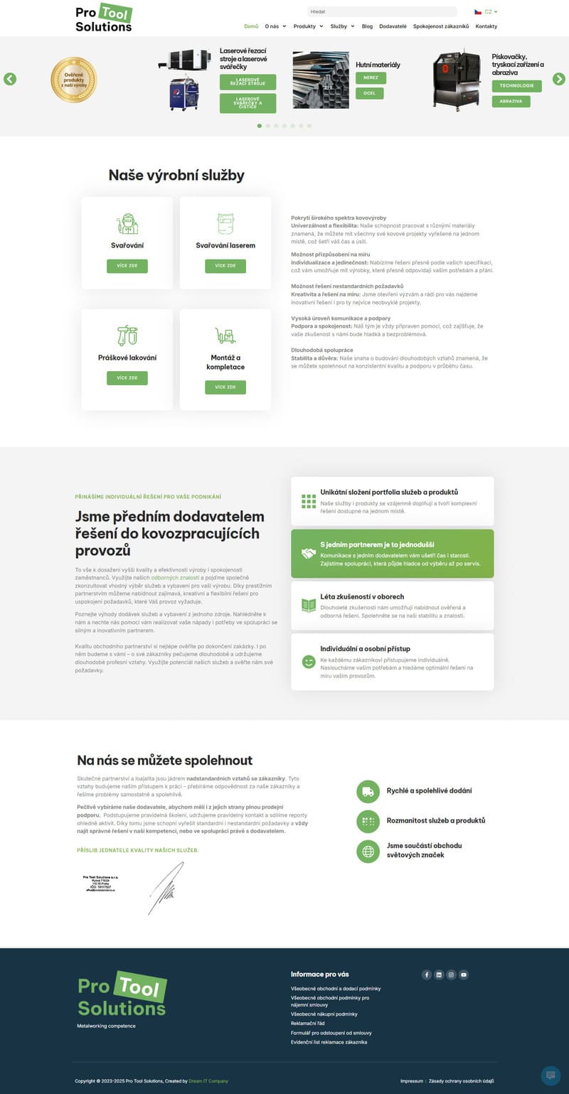 SEO web na míru pro prodejce průmyslového vybavení ProTool Solutions