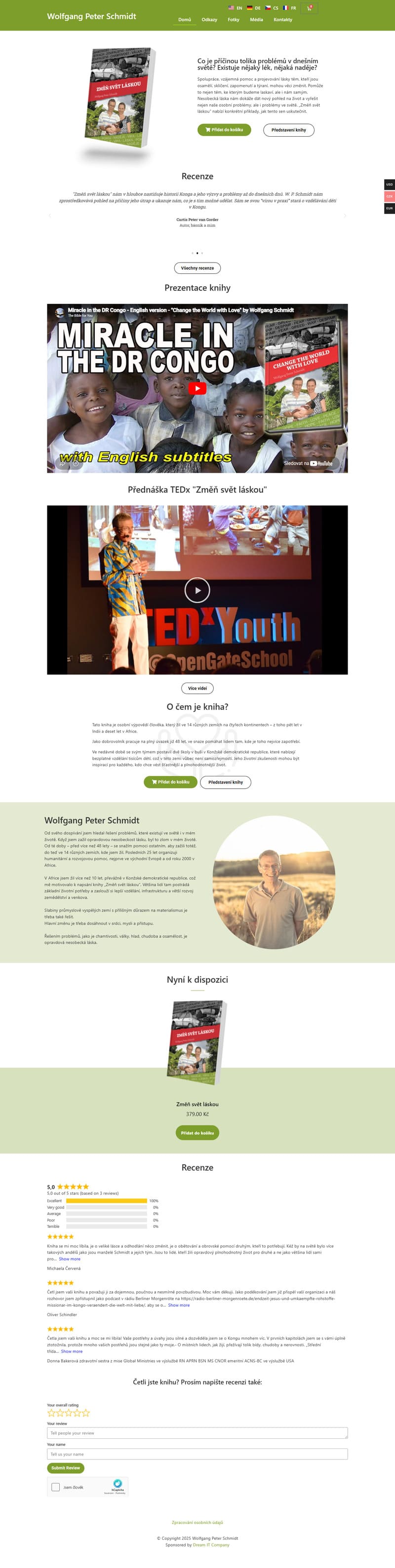 Vícejazyčný landing page pro knihu W-P-Schmidt s platební bránou