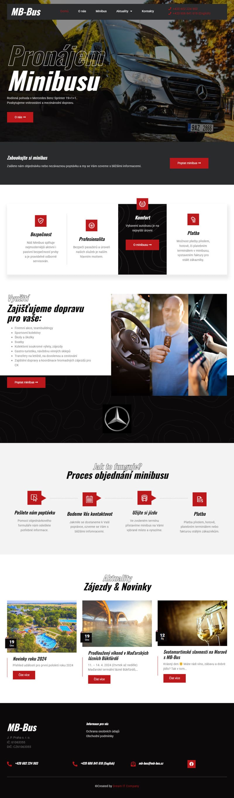 Web na míru pro pronájem luxusních minibusů Mercedes-Benz MB-Bus