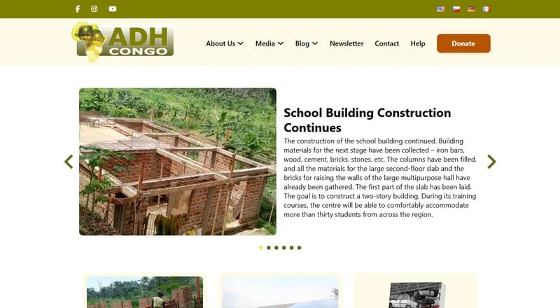 Web s darovací bránou pro neziskovou organizaci ADH Congo, postavený v Bricksu na WordPressu